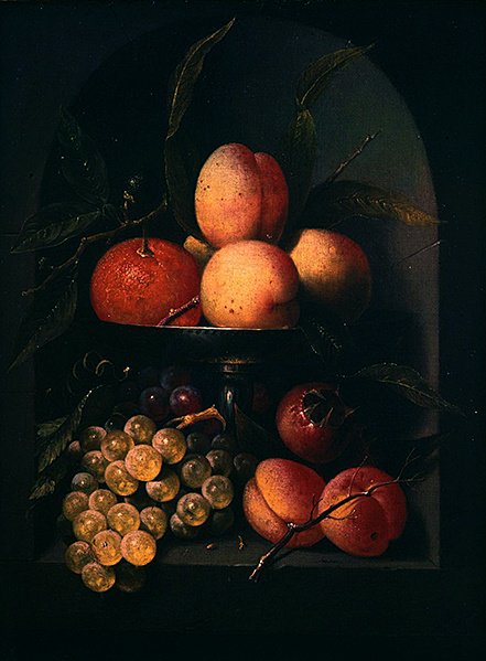 A Tazza of Fruit in a Stone Niche (olje på lerret) av Joris van Son