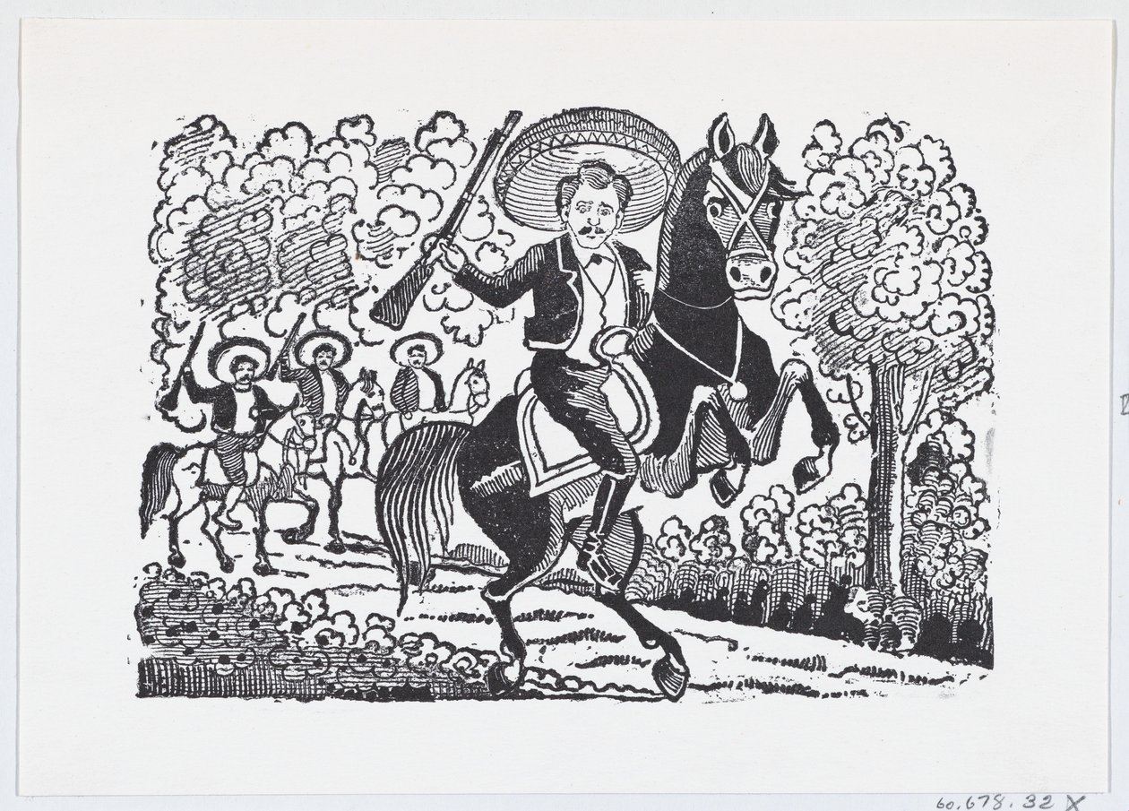 En revolusjonær soldat til hest med en rifle Heraclio Bernal, ca. 1880-1910., ca. 1880-1910. av José Guadalupe Posada