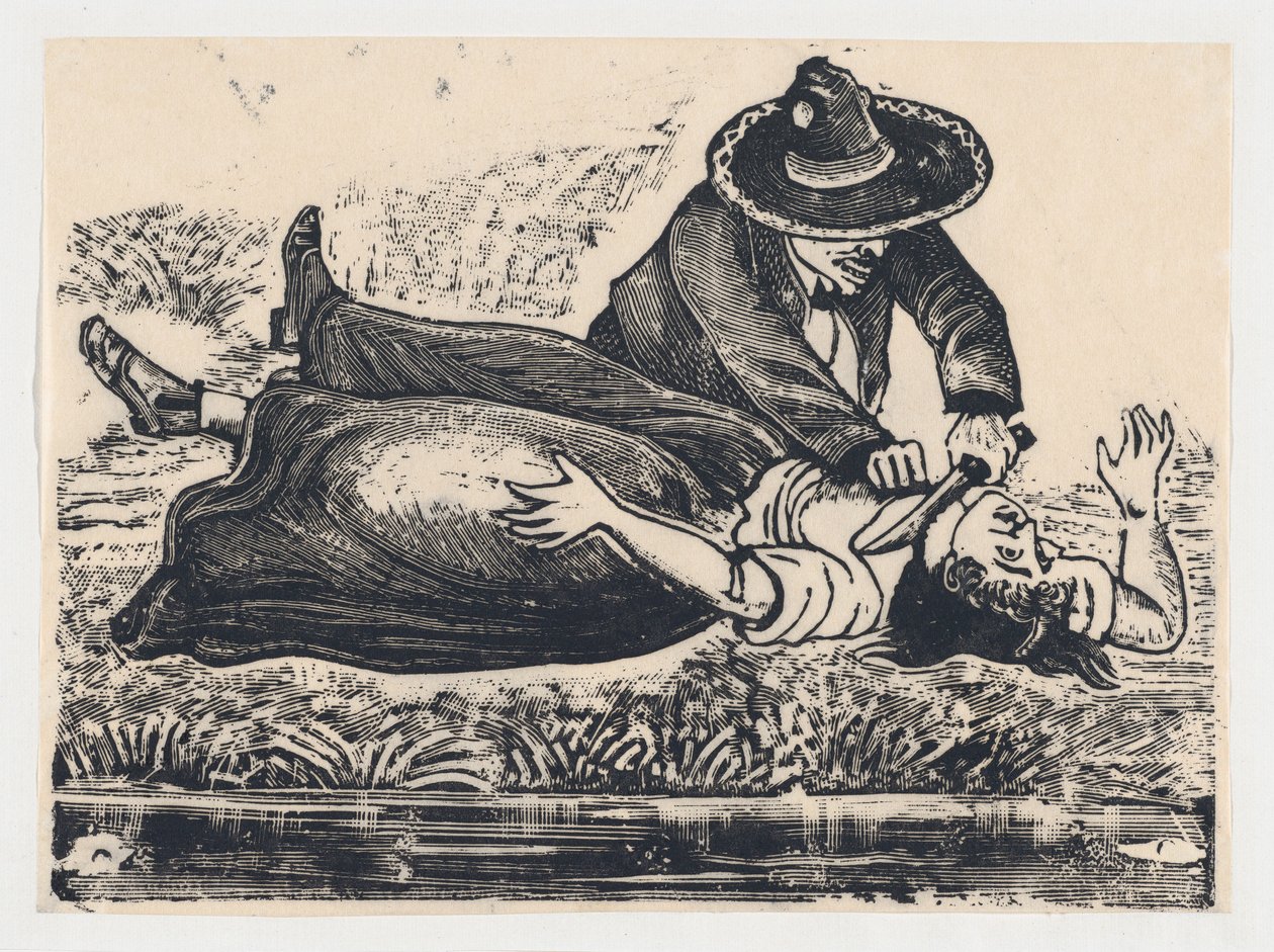 Francisco Guerrero, vestprodusenten og skjære halsen, myrdet en kvinne, ca. 19..., ca. 1905-1910. av José Guadalupe Posada