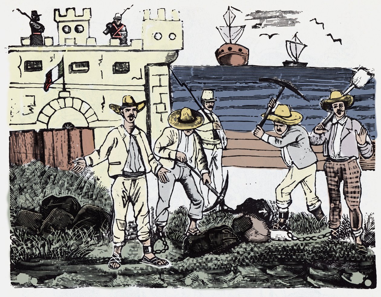 Den meksikanske revolusjonen (1910-1920): Grupper av fanger ved tvangsarbeid - Xylografi av Jose Guadalupe Posada (1852-1913) av José Guadalupe Posada