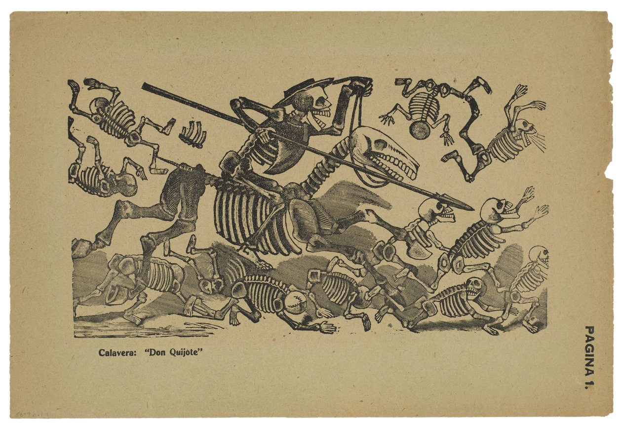 Hodeskallene til Don Quijote, ca. 1910-13, trykt 1943 (foto-relieff etsing med gravering) av José Guadalupe Posada