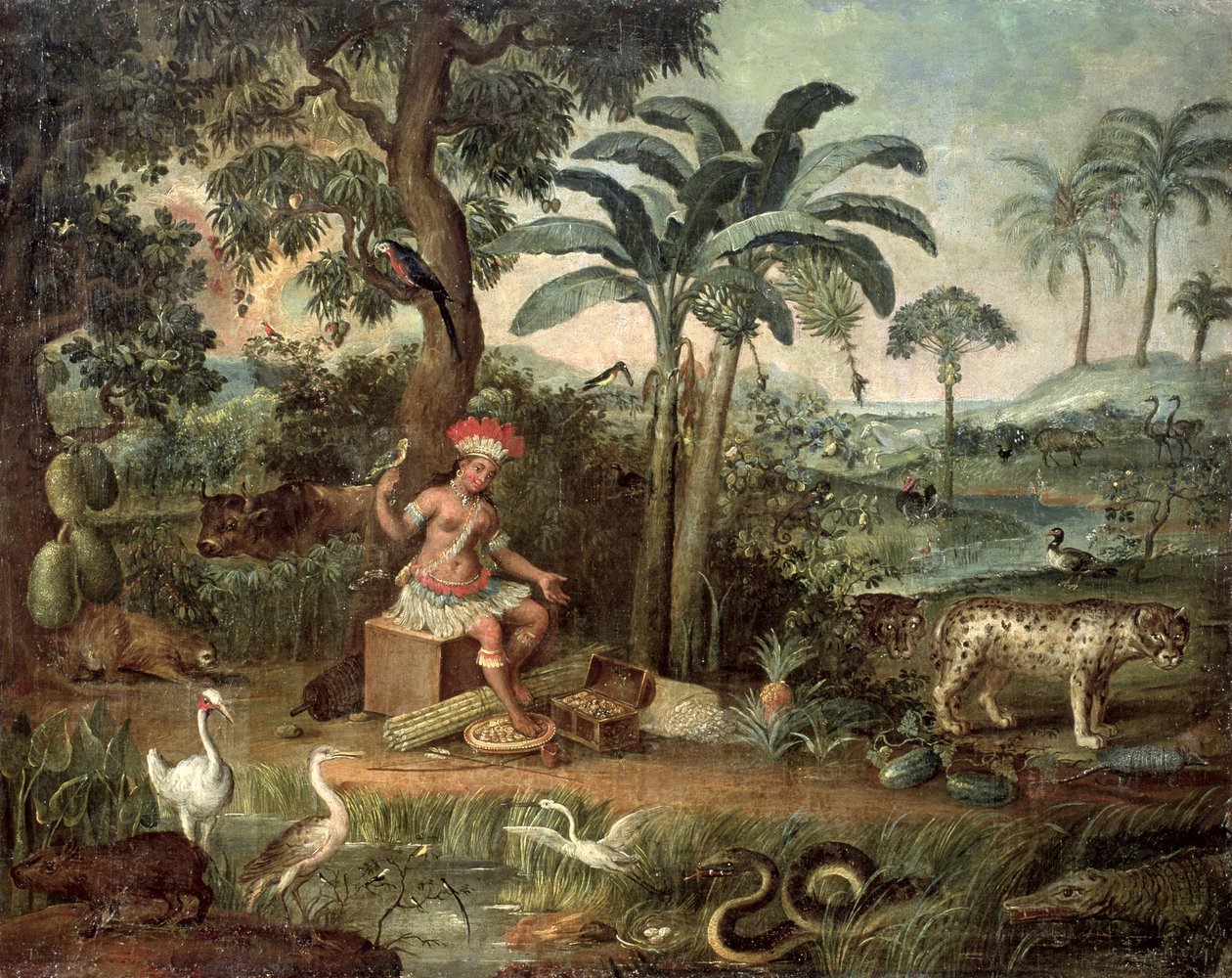 Indianer i et landskap med dyr av Jose Teofilo de Jesus