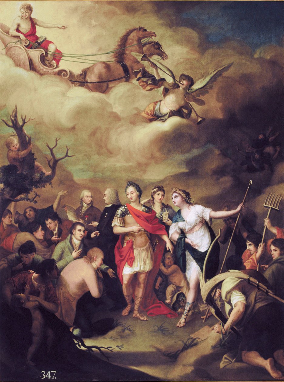 Charles III leverer landene til Sierra Morena (i Andalusia, Spania) til nybyggerne av Jose Alonso del Rivero
