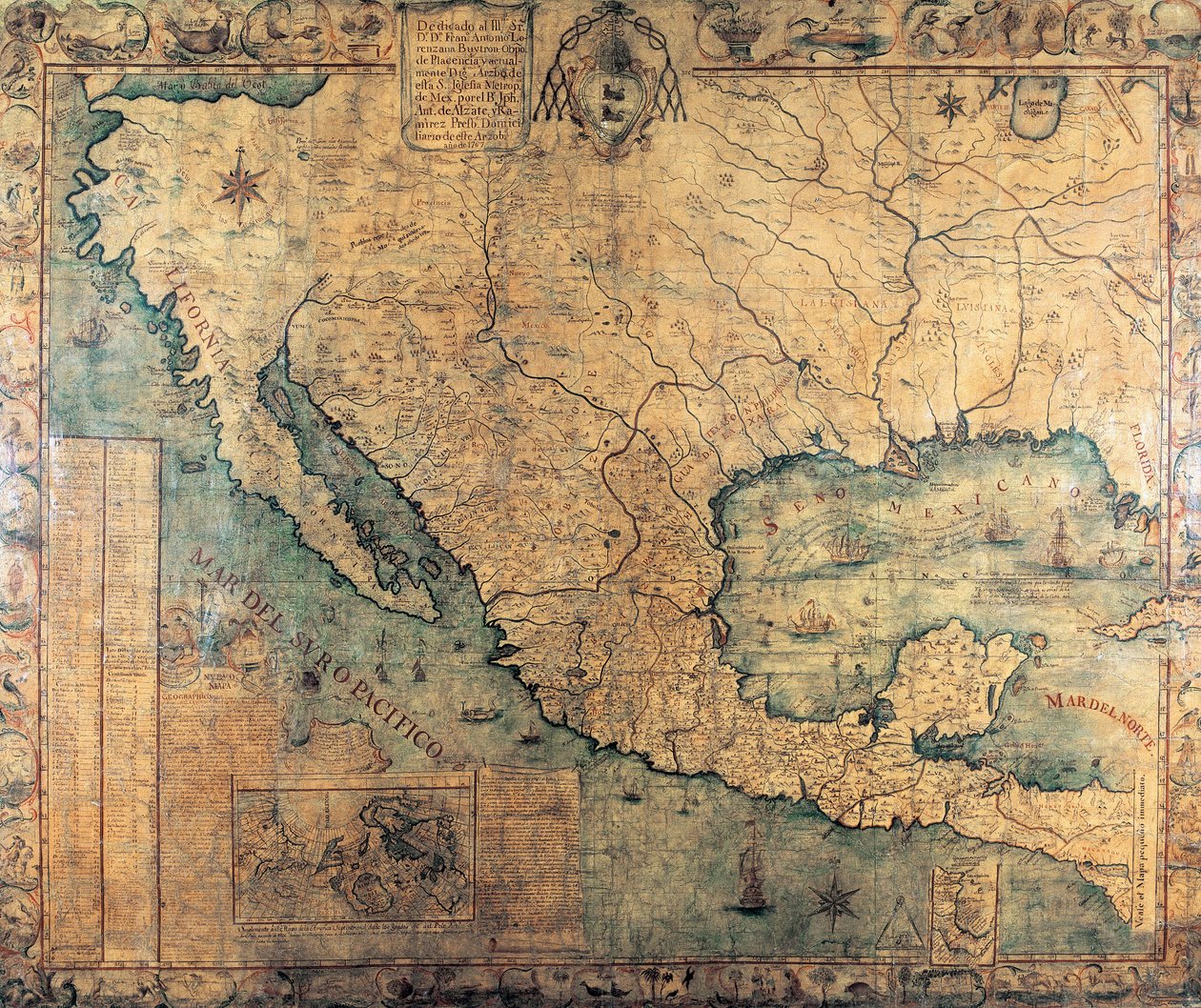 Kart over New Spain (Nord-Amerika) av Jose Antonio Alzate