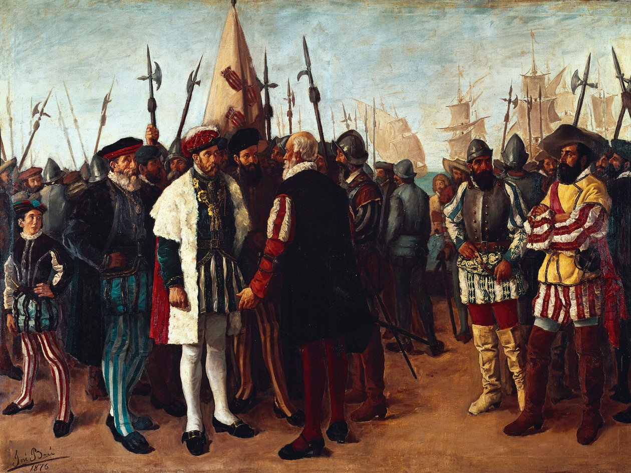 "Den franske kongen Francois I (1494-1547) i havnen i Valencia " 1800-tallet (maleri) av Jose Bru Albinana