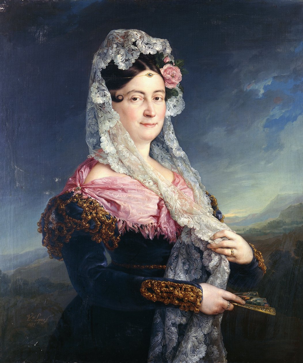 Portrett av Dona Maria de los Dolores Gomez de las Casas e Ibarrondo, stående trekvart lengde, av Jose Camaron