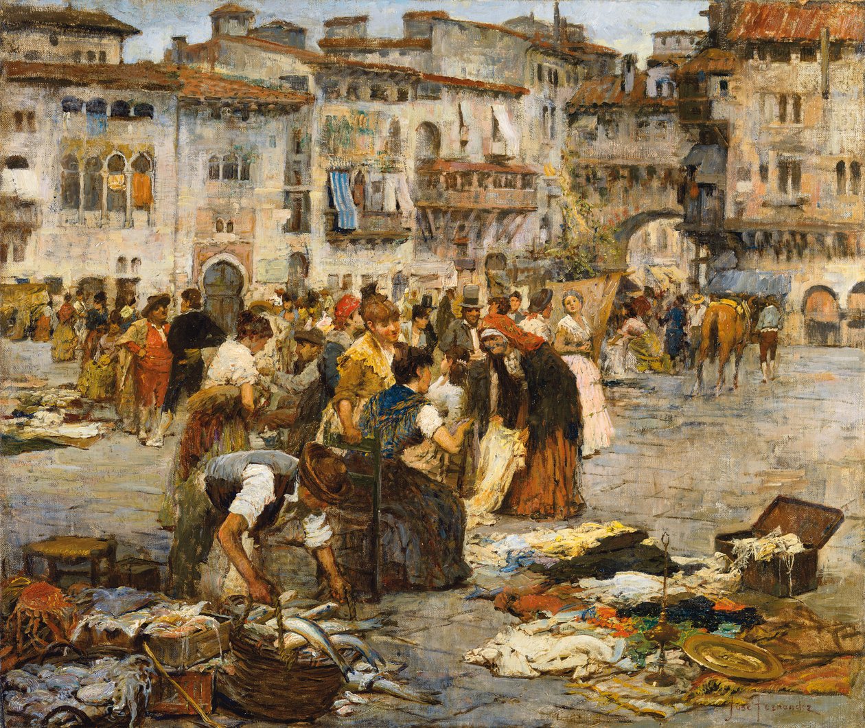 Et marked i Granada (olje på lerret) av Jose Fernandez Alvarado