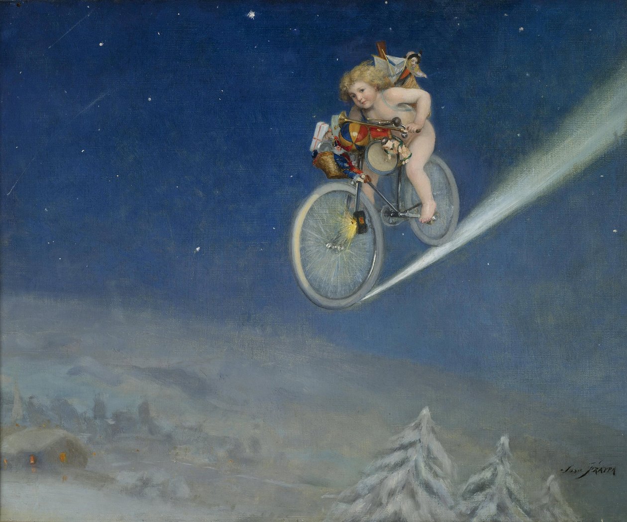 Christmas Delivery par Frappa, Jose (Joseph) (1854-1904), - Olje på lerret, 50,5x60,5 - Privat samling av Jose Frappa