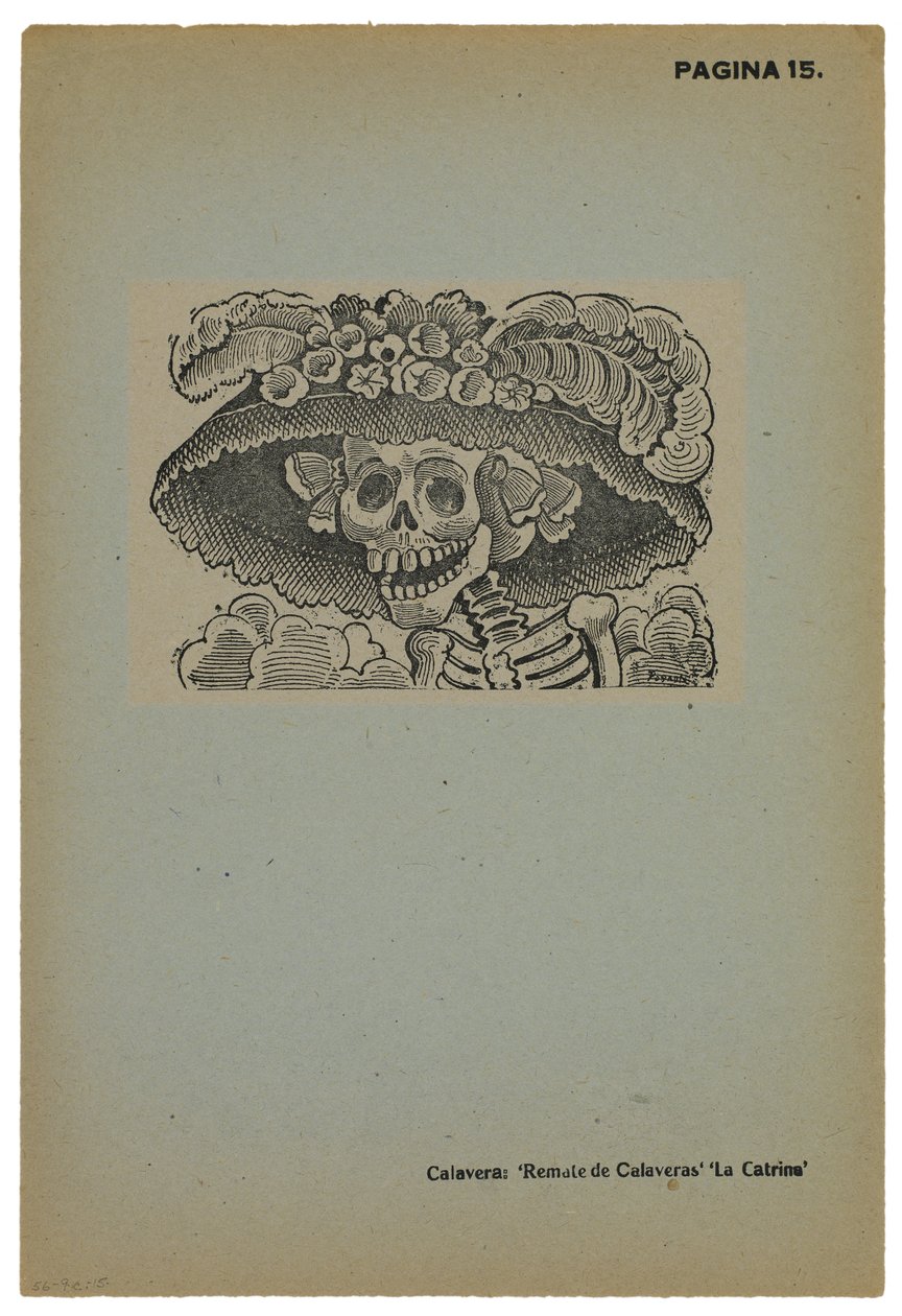 Calavera de la Catrina, ca. 1910, trykt 1943 (foto-relieff etsing med gravering) av José Guadalupe Posada