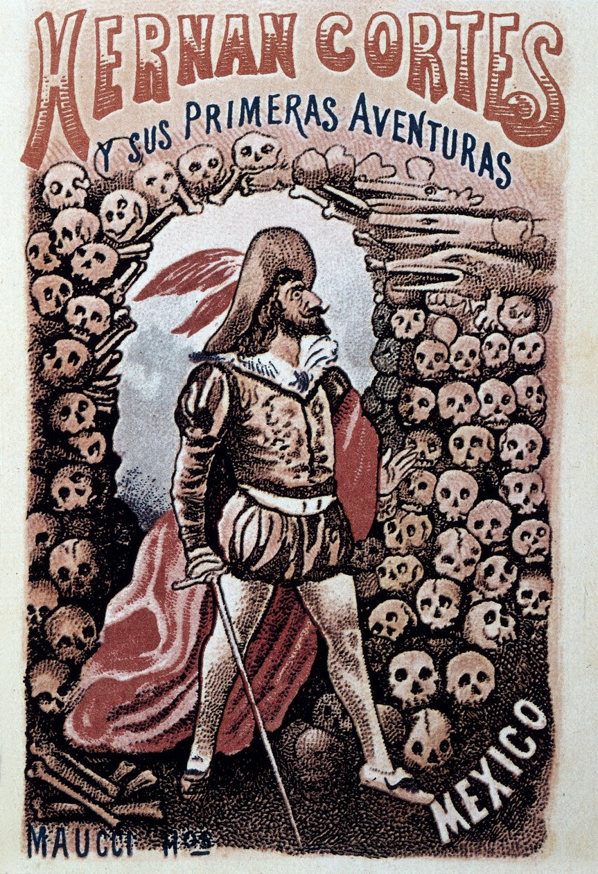 Forside av Hernan Cortes og hans første eventyr, av heriberto Frias illustrert av Jose Guadalupe Posada (1852-1913) ca. 1900 Privat samling av José Guadalupe Posada