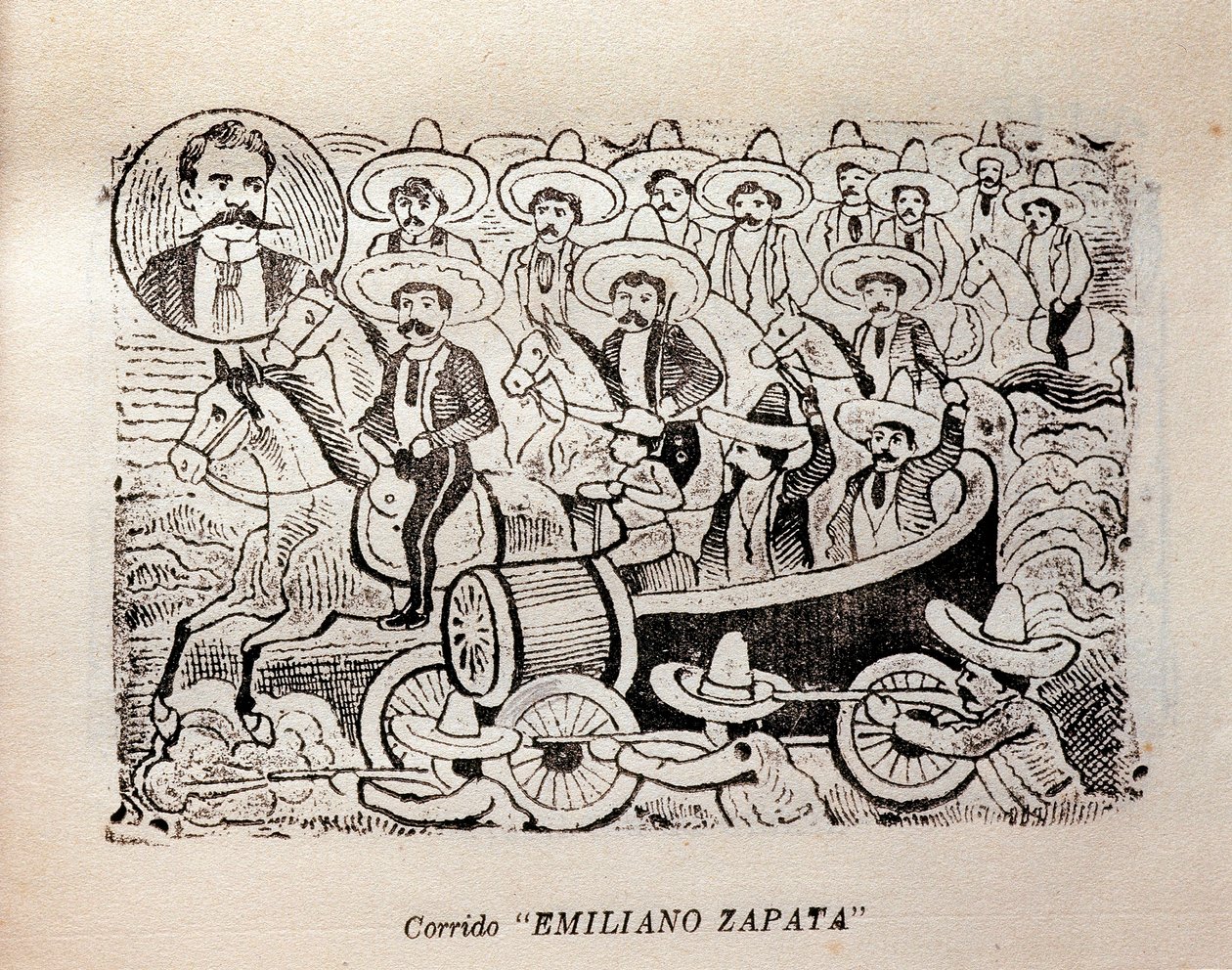 Mexico. Meksikansk revolusjon "Corrido Emiliano Zapata" (gravering) av José Guadalupe Posada