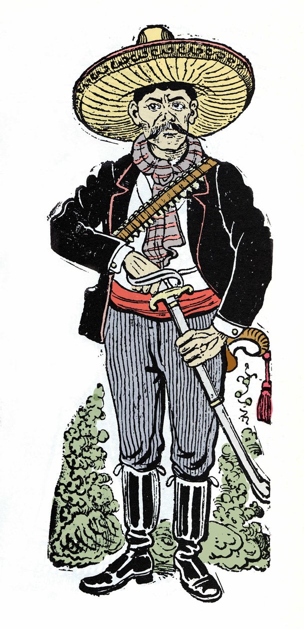 Portrett av Amador Salazar under den meksikanske revolusjonen i 1910. Xylografi av Jose Guadalupe Posada (1852-1913). av José Guadalupe Posada