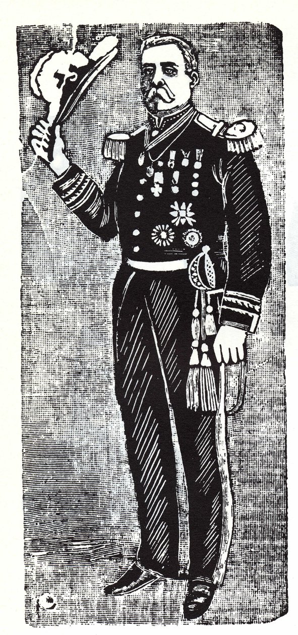 Portrett av Porfirio Diaz (1828-1915), president i republikken Mexico. Xylografi av Jose Guadalupe Inn (1852-1913). av José Guadalupe Posada