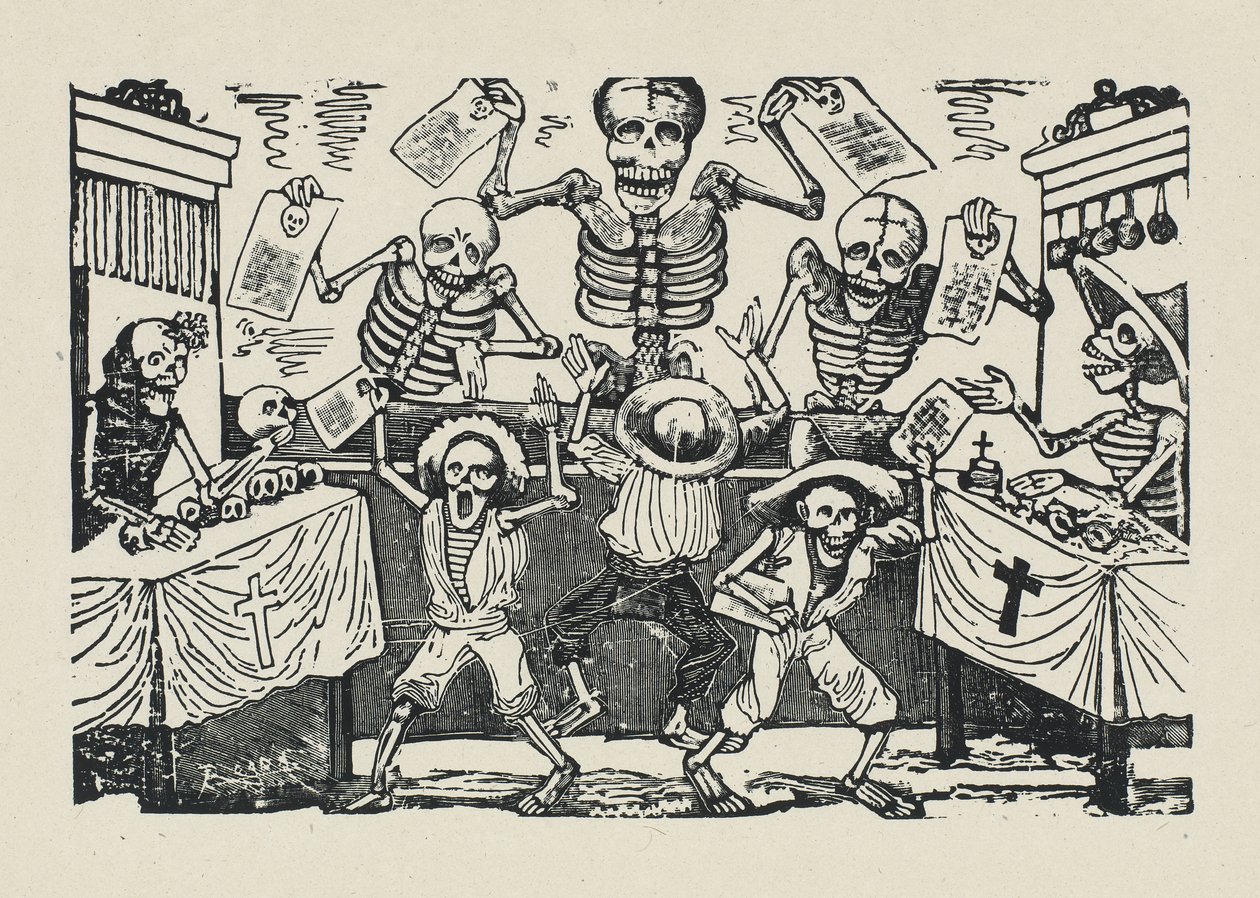 virvar av hodeskaller av skrivesaker gutter av José Guadalupe Posada