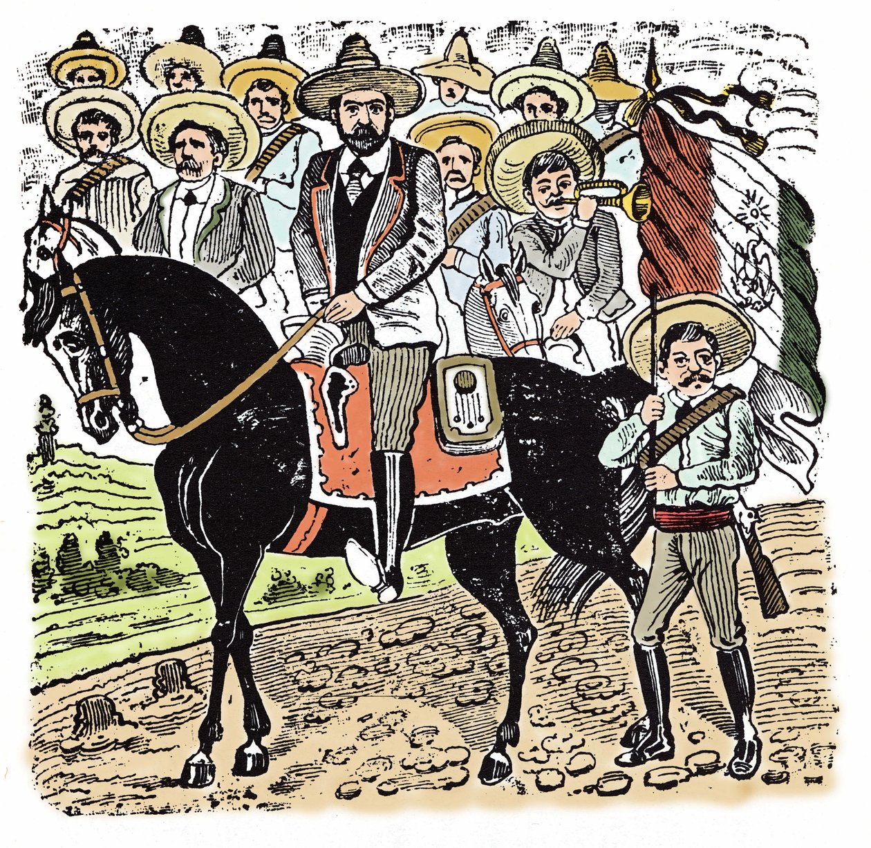 Den meksikanske revolusjonen (1910-1920): Portrett av Francisco Indalecio Madero (1873-1913) meksikansk revolusjonær. Xylografi av Jose Guadalupe Inn (1852-1913). av José Guadalupe Posada