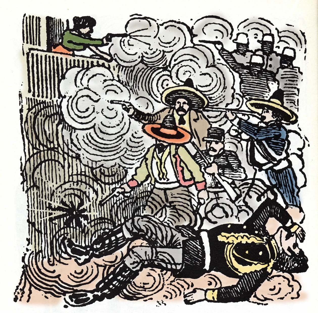 Den meksikanske revolusjonen (1910-1920): angrep på huset til Aquiles Serdan (1876-1910). Xylografi av Jose Guadalupe Posada (1852-1913). av José Guadalupe Posada