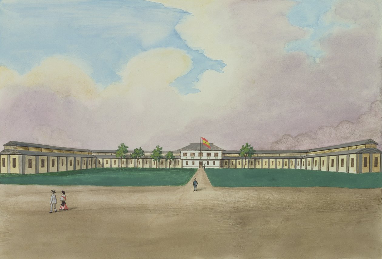 Den nye sigarfabrikken i Meisic, fra "The Flebus Album of Views In and Around Manila", ca. 1845 av Jose Honorato Lozano