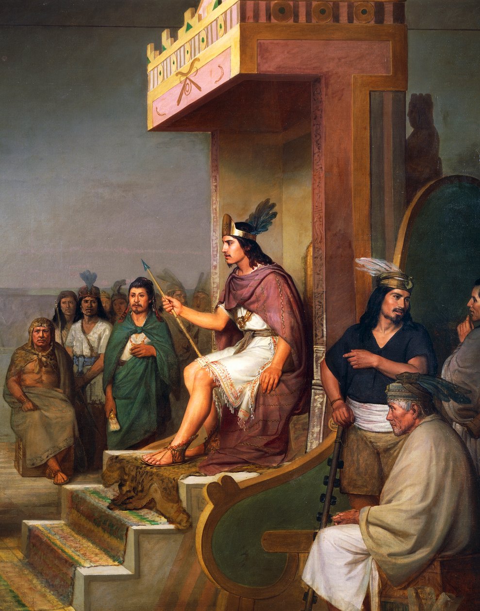 Keiseren på tronen, detalj fra Discovery of pulque, mesoamerikansk alkoholholdig drikke, olje på lerret av Jose Maria Obregon (1832-1902) av José María Obregón