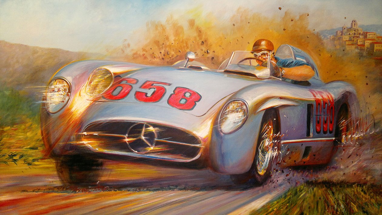 På Mille Miglia, Juan Manuel Fangio, Mercedes Benz 300 SL av Jose Maria Villafuerte