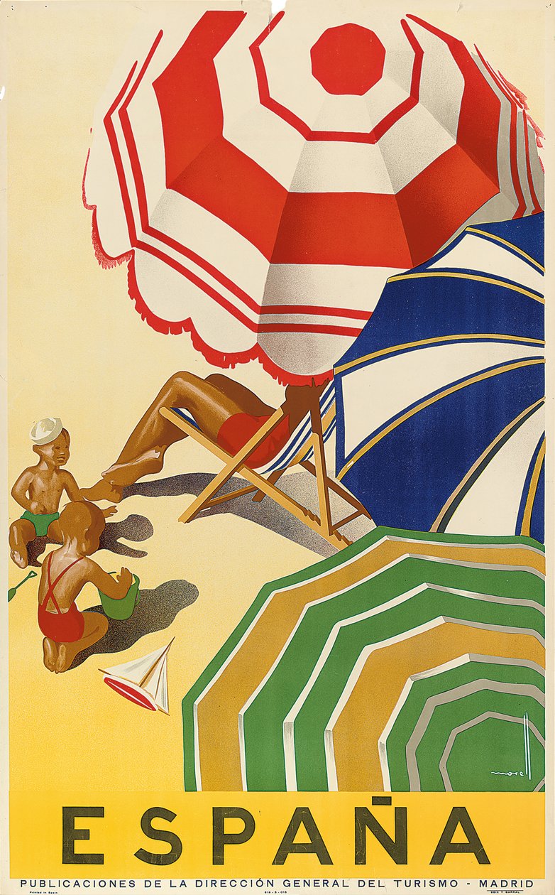 Plakat som annonserer Spania, utgitt av den spanske statlige turistavdelingen (fargelitografi) av Jose Morell