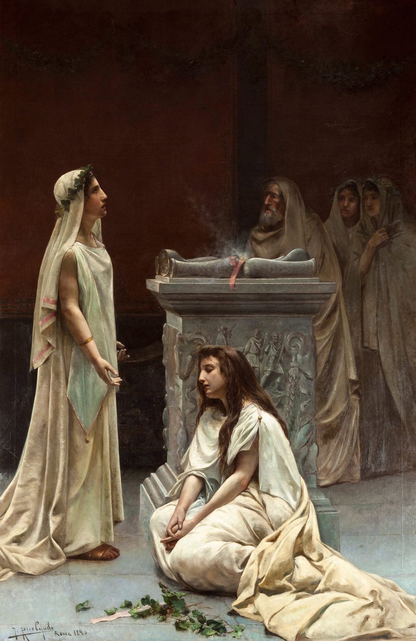 Akademisk kunst: The Vestals av Rico Cejudo, Jose (1864-1943) av Jose Rico y Cejudo