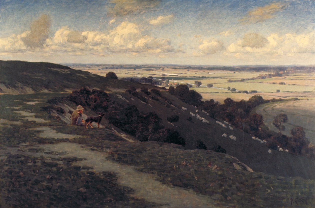 'Bury Hill and Village with a View of the North Downs', c1879-1919 av Jose Weiss