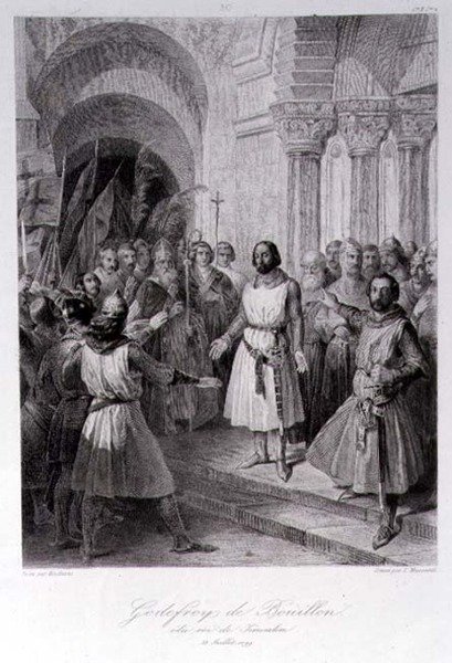 Godfrey av Bouillon (ca. 1060-1100) valgt til konge av Jerusalem, gravert av Leopold Massard (1812-89) (gravering) av Jose de (after) Madrazo y Garreta