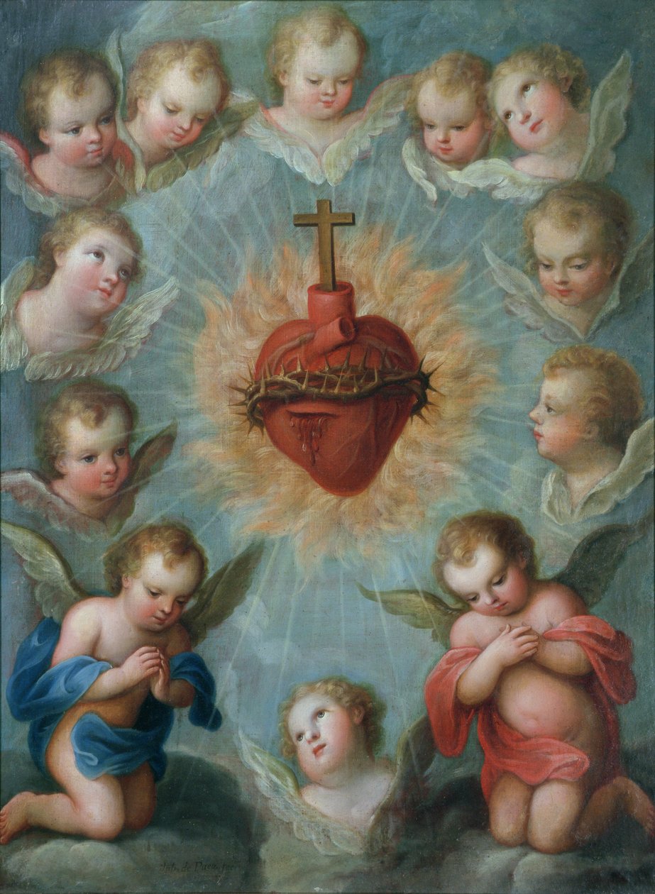 Jesu hellige hjerte omgitt av engler, ca. 1775 av Jose de or Joseph Paez