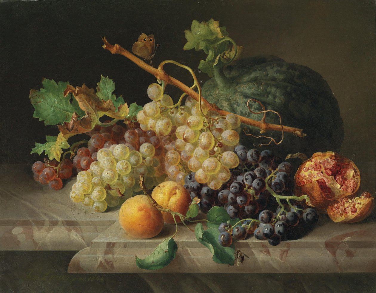 Stilleben med granateple, druer og melon av Josef Lauer