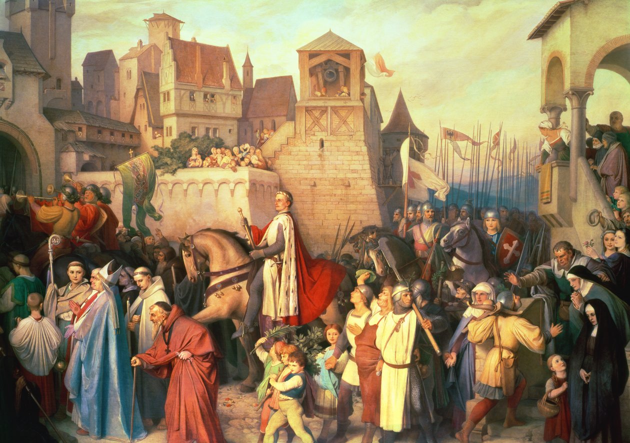 Hertug Leopold den herlige (1176-1230) kommer inn i Wien når han kommer tilbake fra korstogene av Josef Mathias Trenkwald