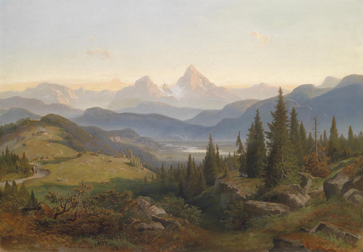 Landskap med fjellkjede, i bakgrunnen Watzmann av Josef Mayburger