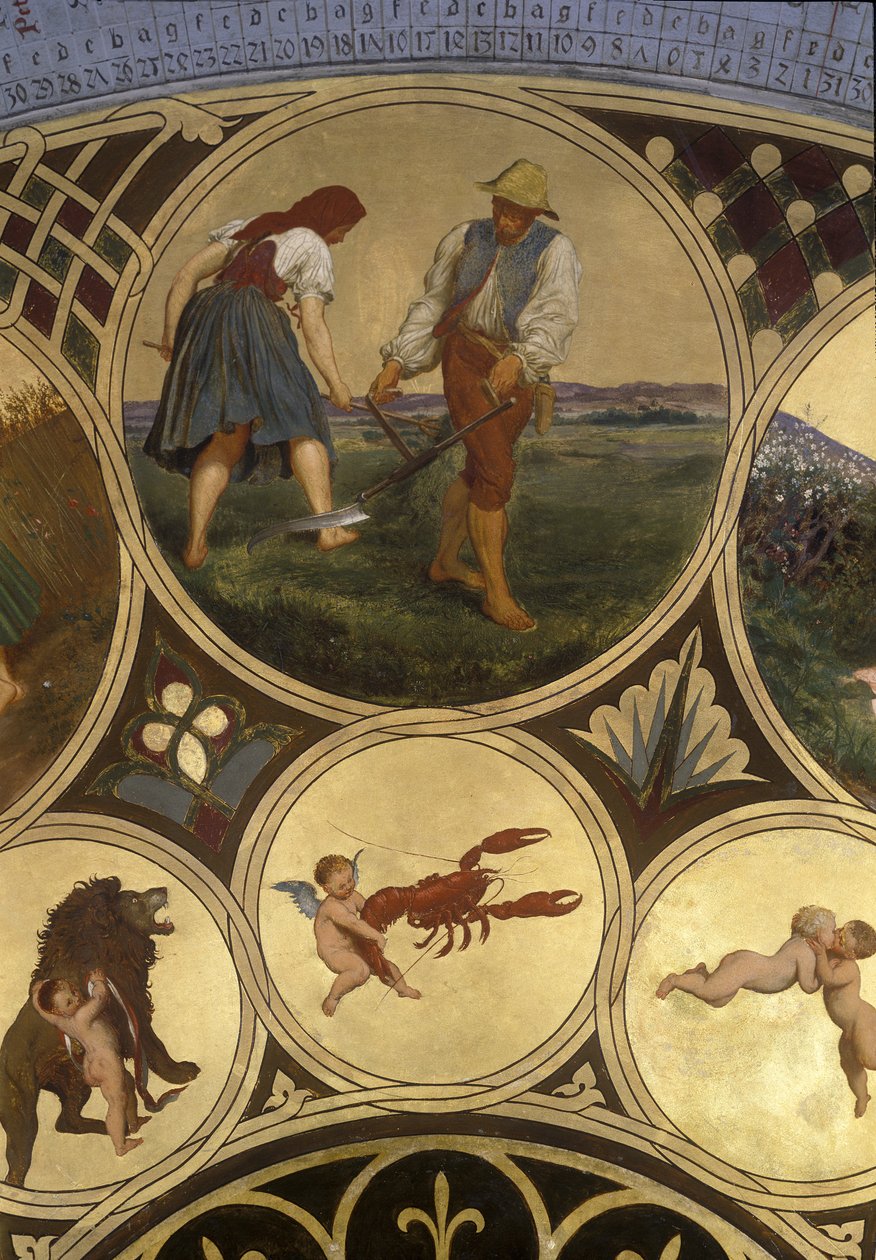 Prahas astronomiske klokkes kalenderplate – juni, 1865-66 (olje på kobberplate) av Josef Mánes