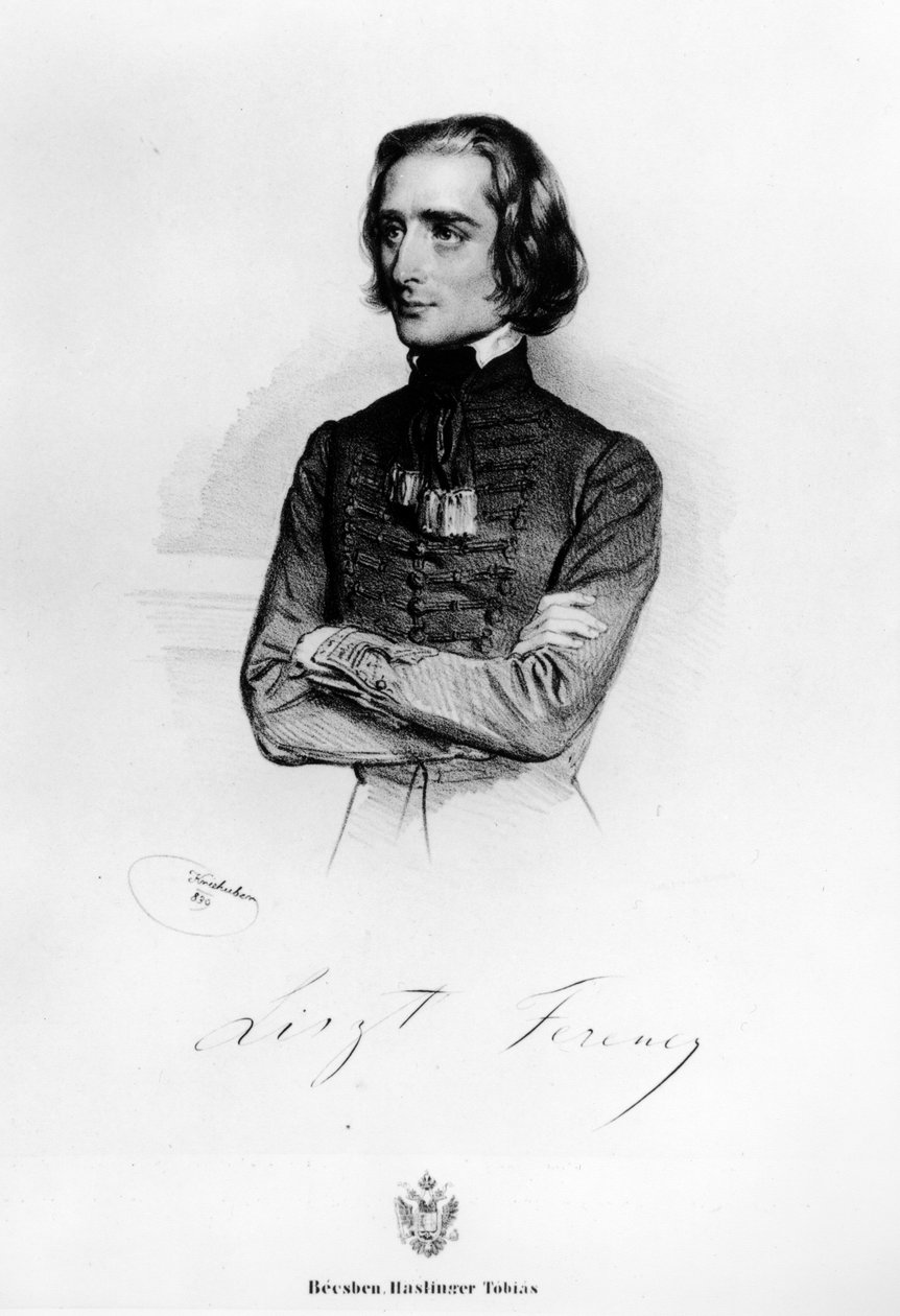 Portrett av Franz Liszt (1811-86) 1839 av Josef Nikolaus Kriehuber