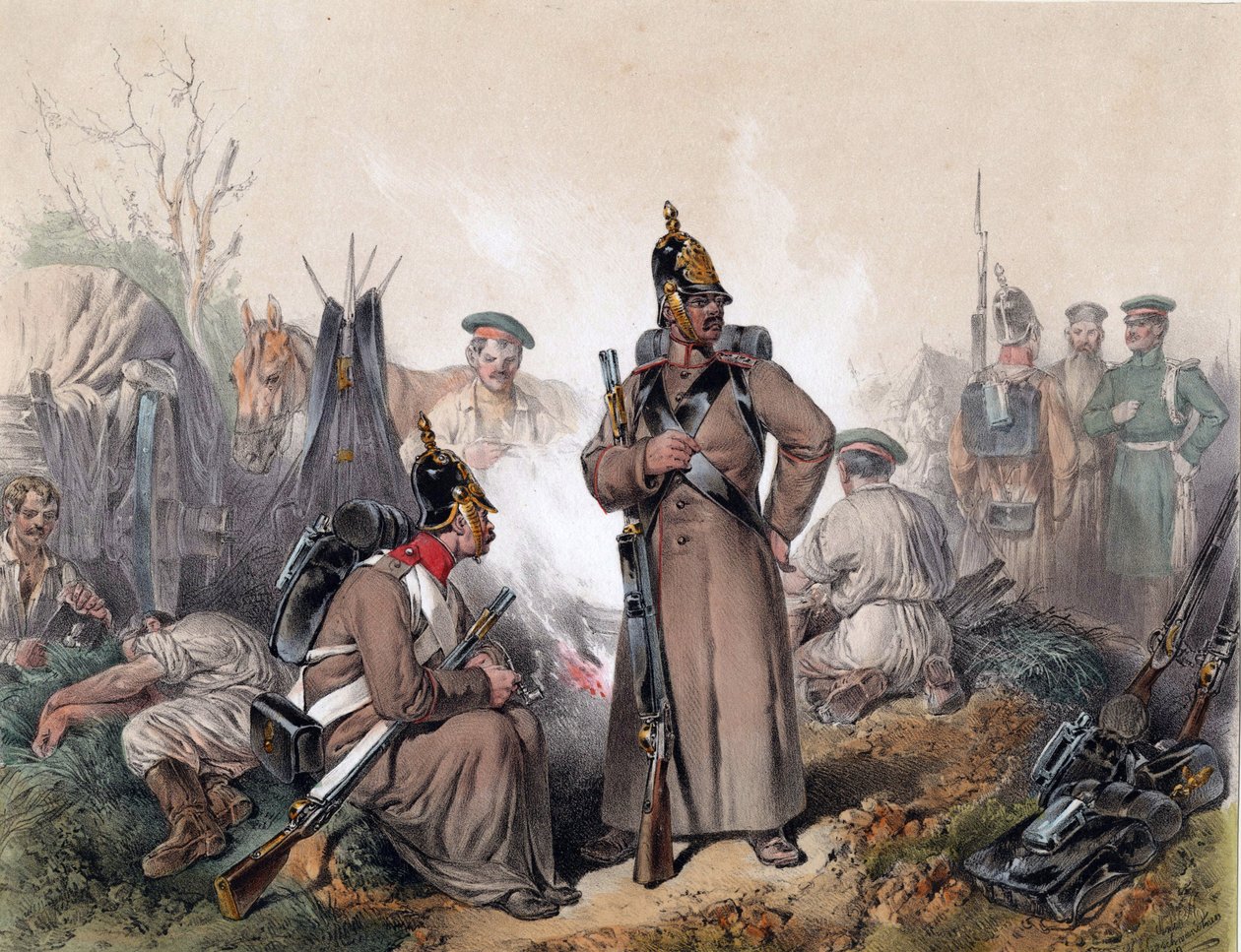 Une scene de la guerre d'independance en Hongrie en 1849 - En scene fra uavhengighetskrigen i Ungarn i 1849 - Strassgschwandtner, Josef Anton (1826-1881) - ca. 1849 - Fargelitografi - 22,7x29,2 - Privat samling av Josef Anton Strassgschwandtner
