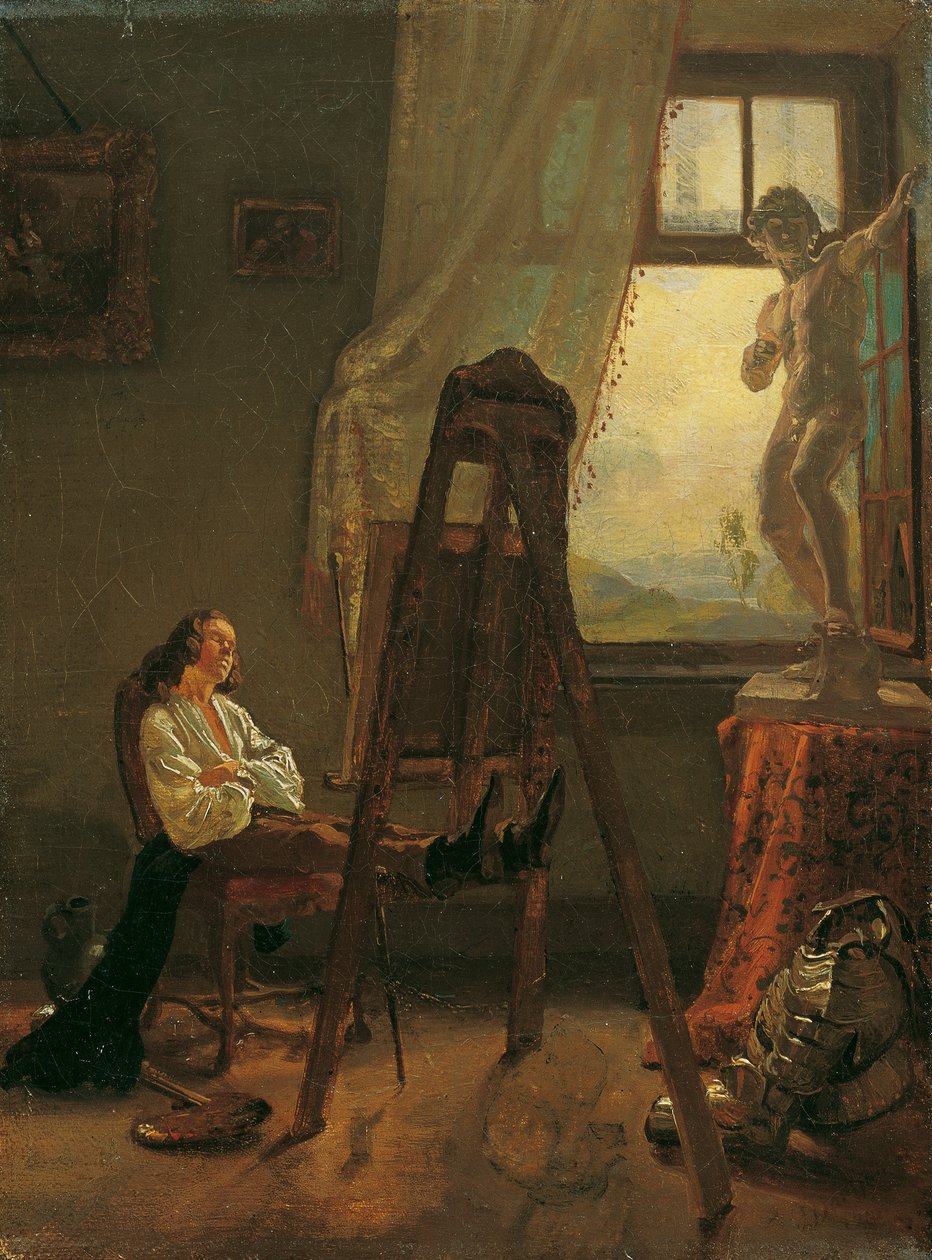 Maleren som har sovnet i atelieret av Josef Danhauser