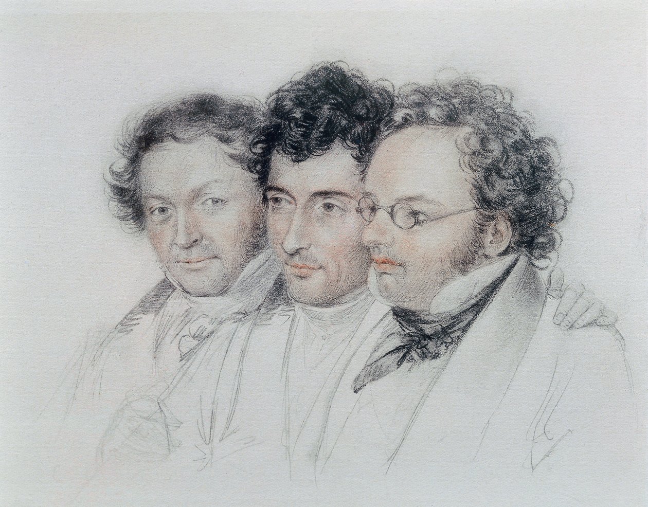 Fra venstre til høyre venner av komponistene Johann Baptist Jenger (1793-1856), Anselm Huttenbrenner (1794-1868) og Franz Schubert (1797-1828), pastell av Josef Teltscher av Josef Eduard Teltscher