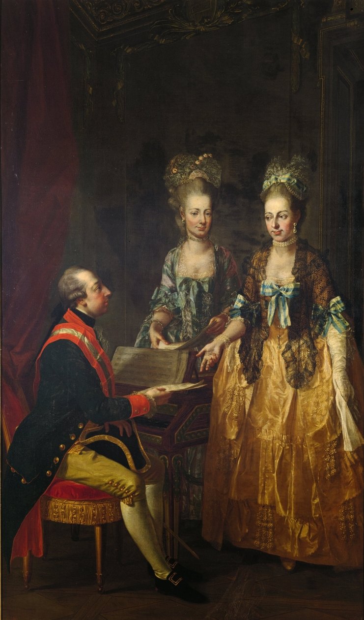 Portrett av keiser Joseph II ved spinet med søstrene Maria Elisabeth og Maria Anna av Josef Hauzinger