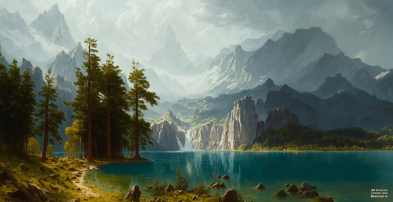 JJM gjenskaper Bierstadt-A: Sierra Nevada (Panorama) av Josef Johann Michel