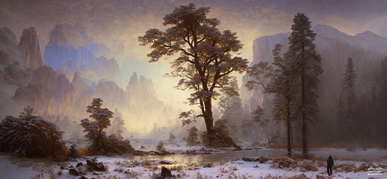 JJM gjenskaper Bierstadt-A: Valley of Yosemite Snowfall av Josef Johann Michel