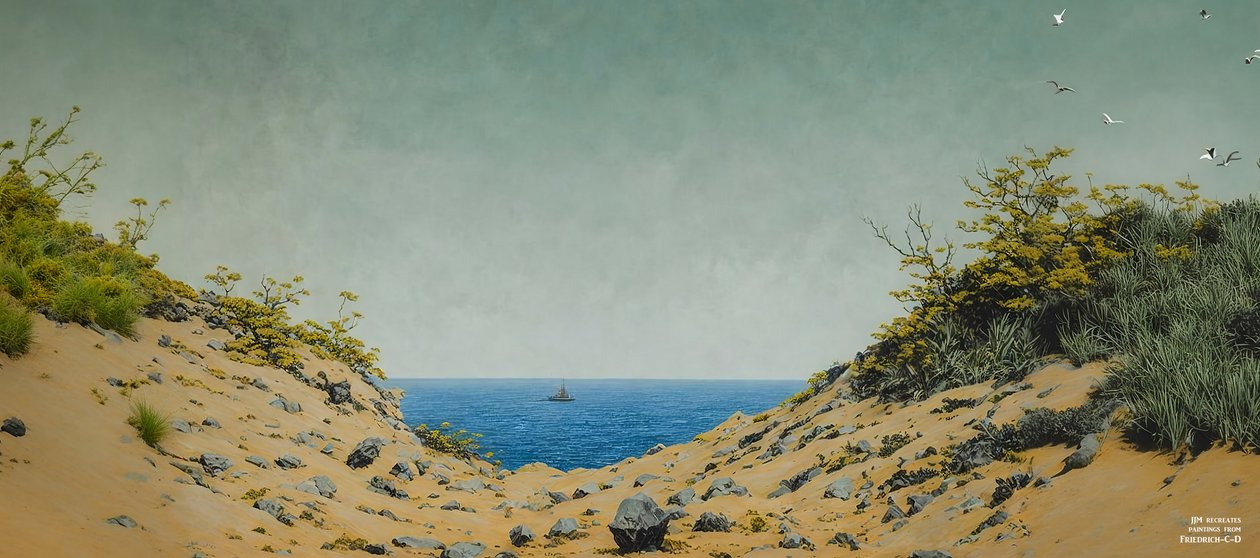 JJM gjenskaper Friedrich-CD: View through a bank hollow (Panorama) av Josef Johann Michel