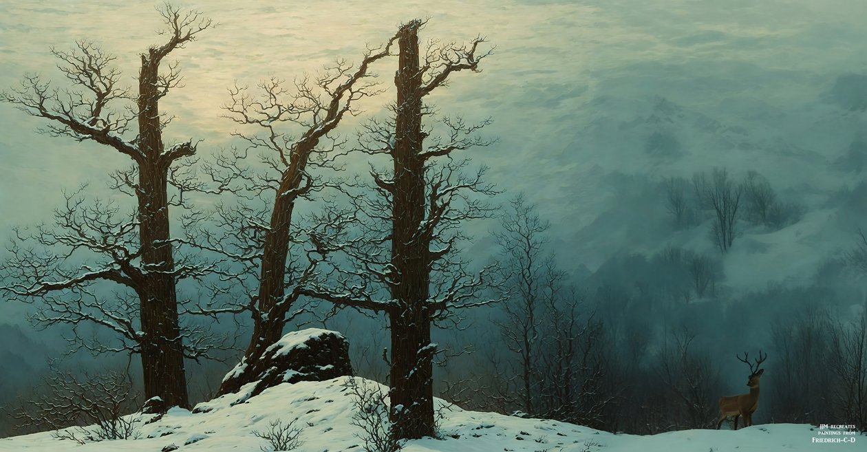 JJM gjenskaper Friedrich-CD: Hauger av steiner i snøen (Panorama) av Josef Johann Michel