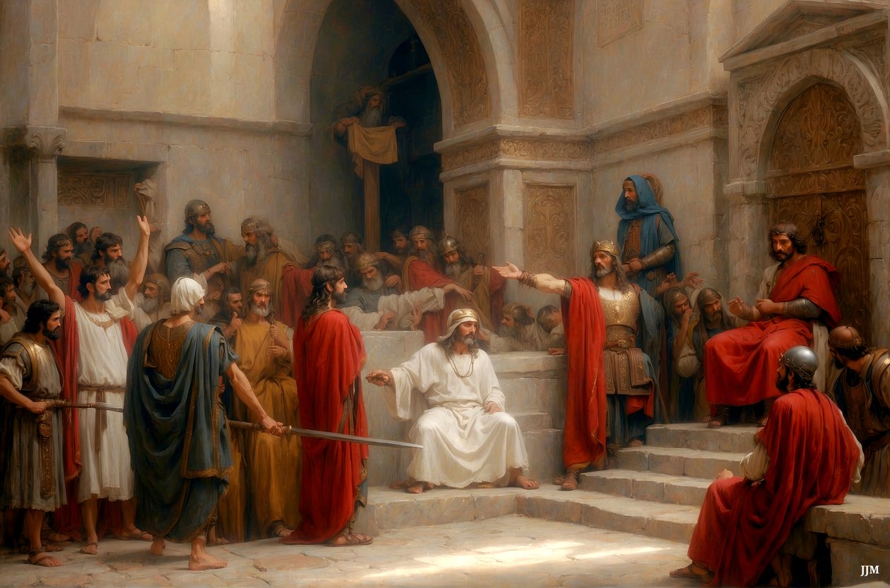 Jesus_anklaget og fordømt av Pilatus_01 av Josef Johann Michel
