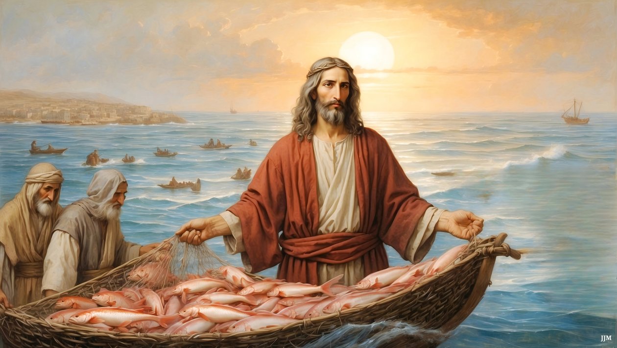 Jesus_nettet var fylt med 153 store fisk_02_E av Josef Johann Michel