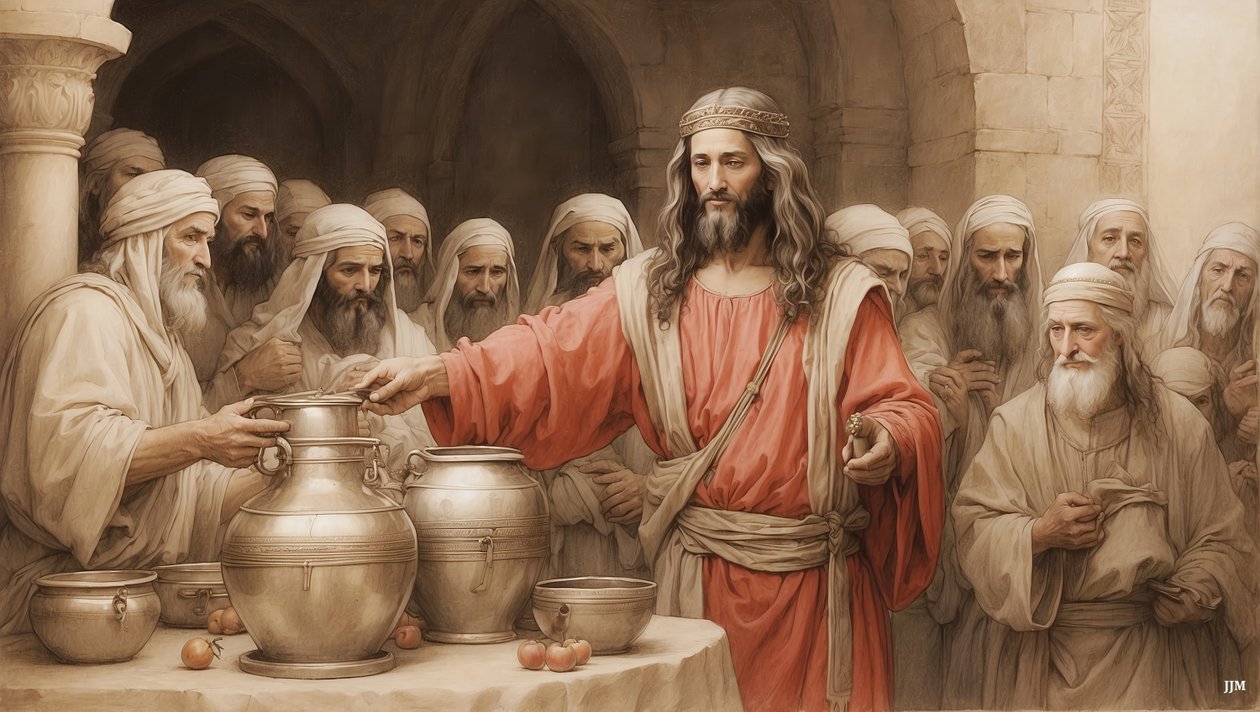 Jesus_forteller tjenerne-fyll vannkrukken bryllupet til Kanaan_01 av Josef Johann Michel