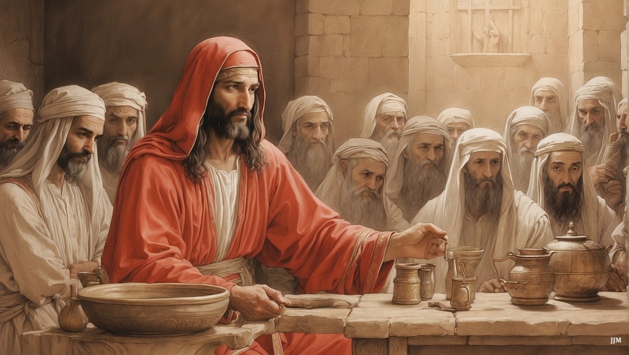 Jesus_forteller tjenerne - fyll vannkrukkens bryllup i Kanaan_02 av Josef Johann Michel