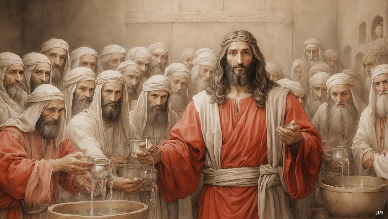Jesus_forteller tjenerne-fyll vannkrukken bryllupet i Kanaan_03 av Josef Johann Michel