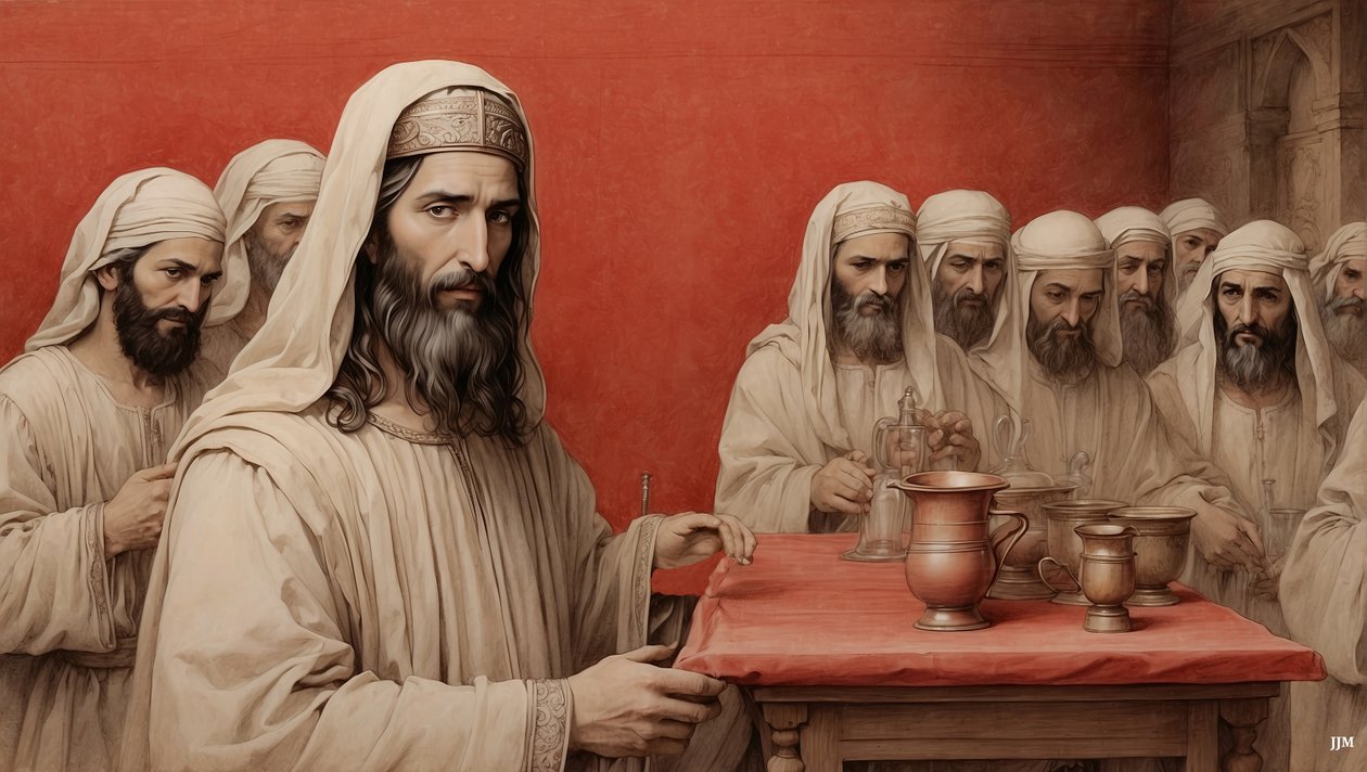 Jesus_forteller tjenerne-fyll vannkrukken bryllupet i Kanaan_04 av Josef Johann Michel