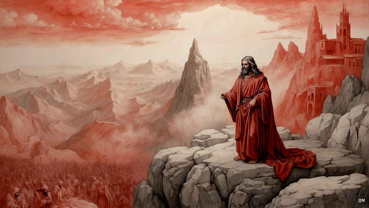 Jesus_ble vist alle verdens riker av djevelen på et fjell - tilbe meg_02 av Josef Johann Michel