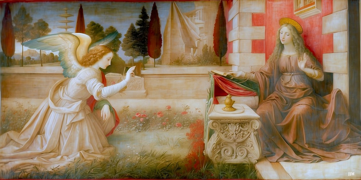 Marias unnfangelse blir annonsert av en engel_01 av Josef Johann Michel