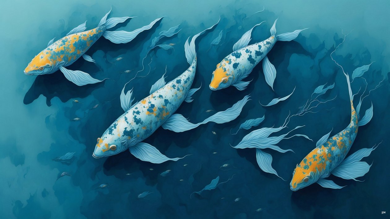 blekkmaleri: Koi-Karpfish_blue_02 av Josef Johann Michel